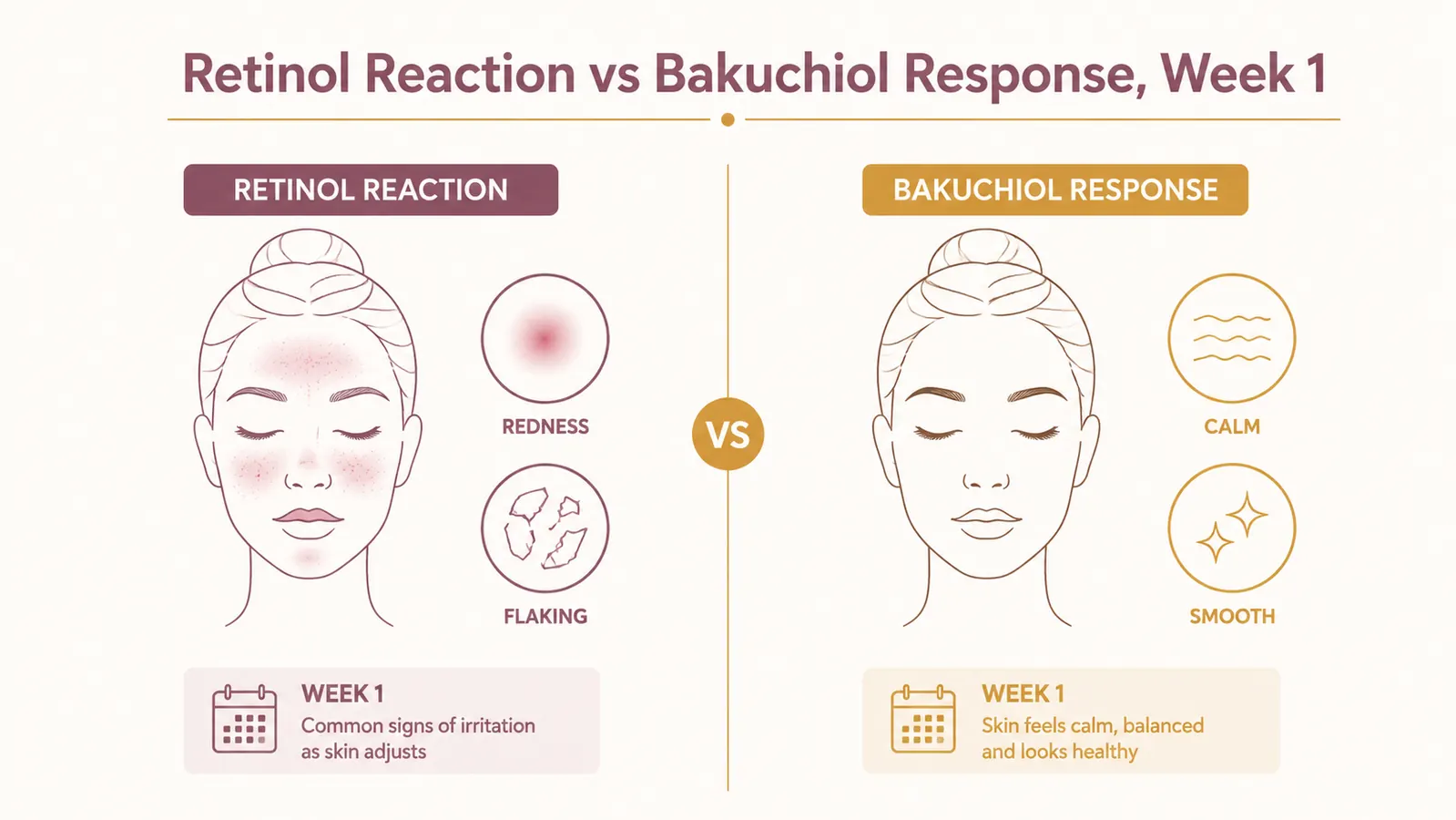 Simple before and after style comparison showing calm, even-toned skin versus red, flaking skin around the nose and cheeks